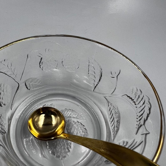 Vintage Arcopol France Sugar Dish Etched Raspberries Berry Jelly Bowl Gold Tone - Picture 9 of 10